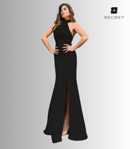 Elegant backless split maxi dress for women – perfect for fall parties in the UAE, featuring a thigh-high slit and chic worsted fabric