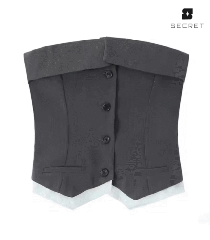Buttons Up Strapless Bodycon Crop Top
