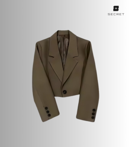 Women's solid color long sleeve suit jacket with turn-down collar, made from spandex fabric.