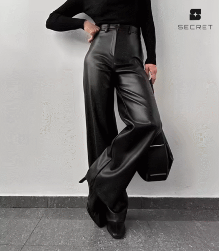 Fashion Woman Streetwear Black Pu Pants