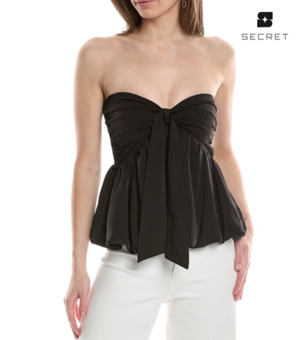 Strapless Black Front Pleated Tank Top