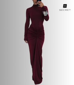 Women's elegant long-sleeve bodycon maxi dress in worsted fabric – perfect for evening wear and formal events