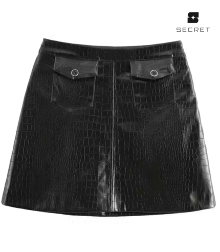 Front Pocket Casual Mini Leather Skirt