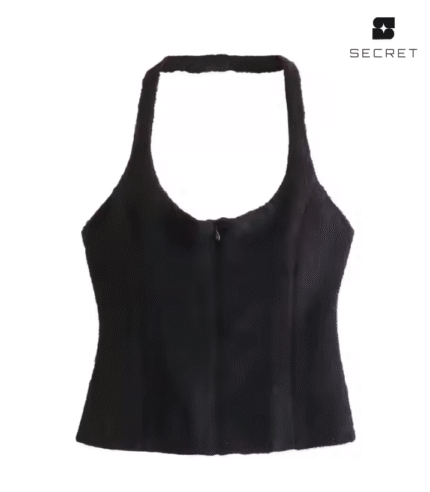 Zipper Fly Back Hollow Out Crop Tank Top