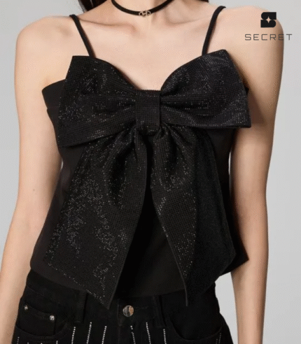 Bow Tie With Beading Crop Tank Top
