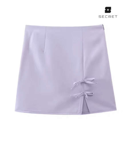 Side Slit Front Bow Tie Mini Skirt