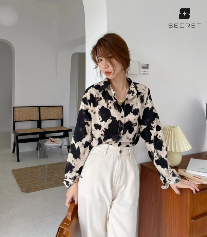 Leopard Print Button-Up Long Sleeve Shirt