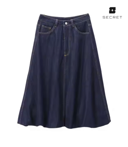 Zipper Fly Denim Long Skirt