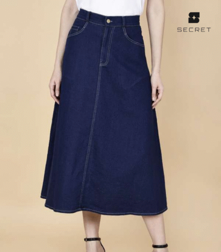 Zipper Fly Denim Long Skirt