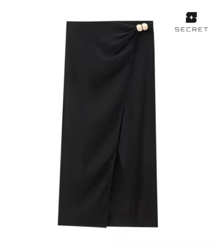 Side Buckle Front Slit Long Skirt