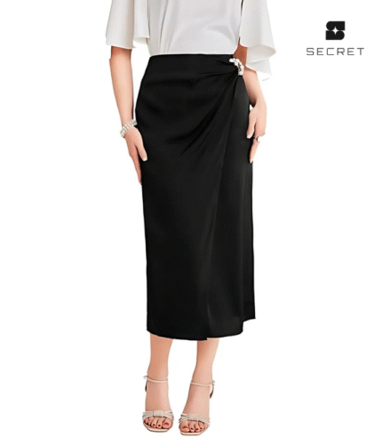 Side Buckle Front Slit Long Skirt