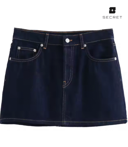 Denim Zipper Fly Side Pockets Mini Skirt