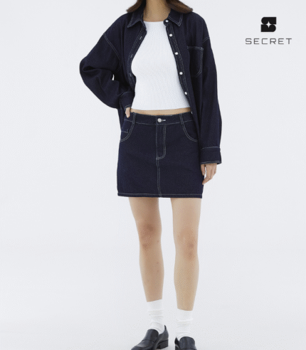 Denim Zipper Fly Side Pockets Mini Skirt