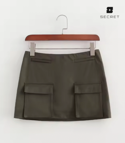 Front Pockets Zipper Fly Green Mini Skirt