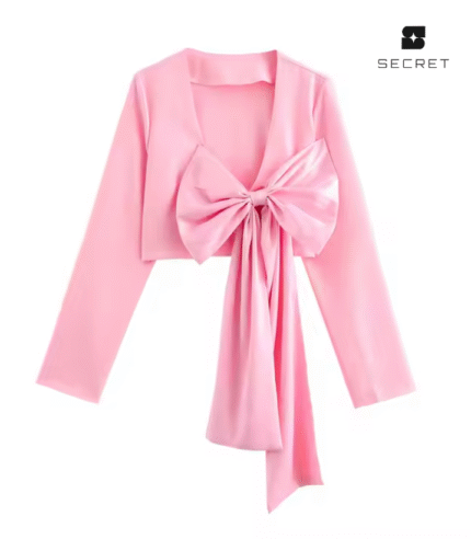 Tie Pink Long Sleeve Casual Blouse