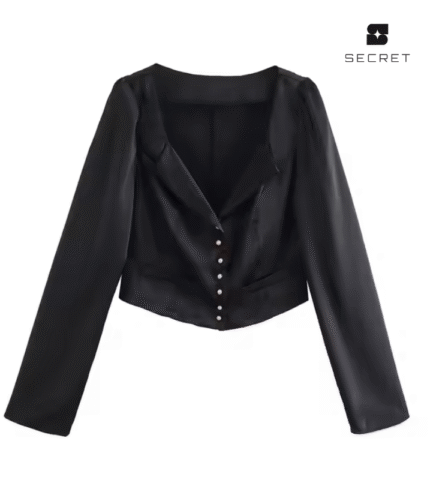 Black Button Up Casual Modest Blouse