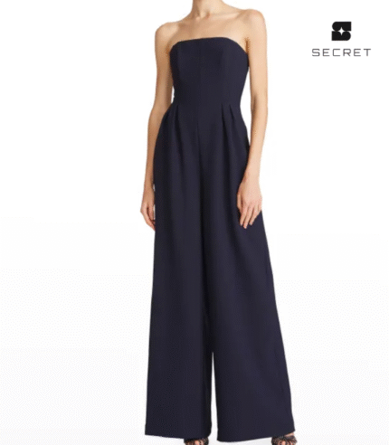 Pleated Strapless Jumpsuit Side Pockets