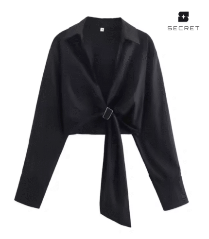 Turn-Down Collar Front Buckle Blouse