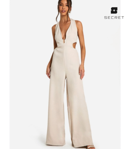 Two Tone Waist Hollow Out Halter Jumpsuit