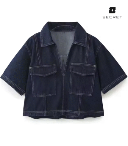 Denim Blue Front Pockets Jeans Top