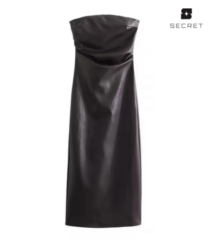Strapless Black Pleated Midi Dress