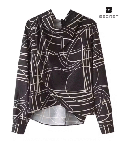 Crew Neck Front Slit Zipper Fly Blouse