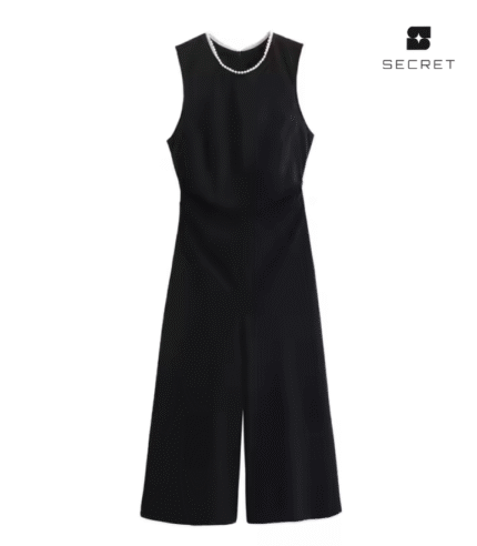 Crew Neck Beaded One Piece Jumpsuit