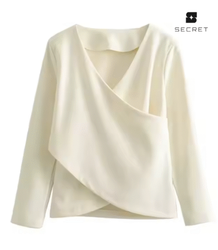 V-Neck Front Pleated Long Sleeve Top