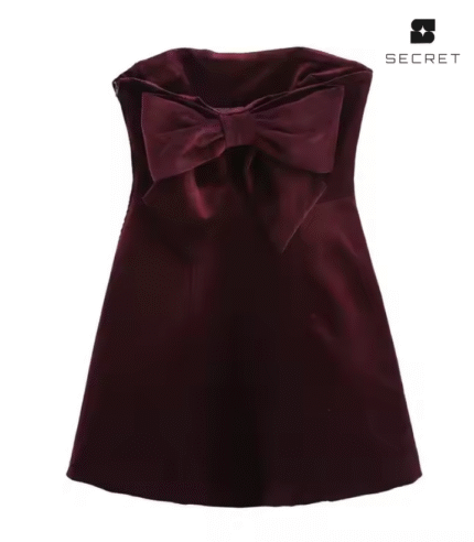Zipper Fly Strapless Velvet Mini Dress