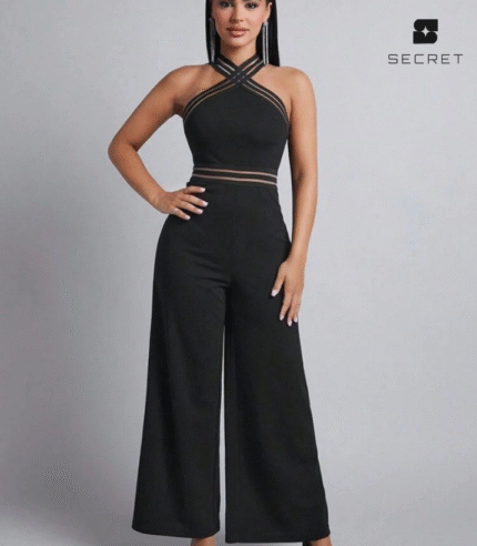 Elegant Cross Front Wide Leg Jumpsuit