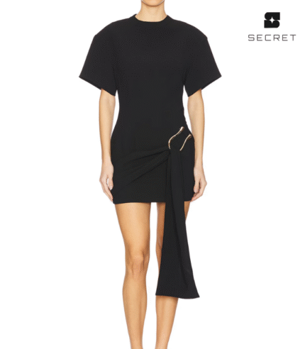 Round Neck Metal Button Mini Dress