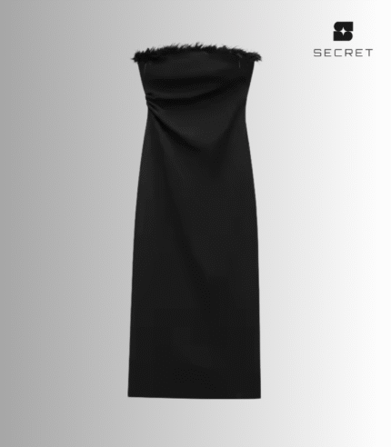Velora Strapless Black Midi Dress