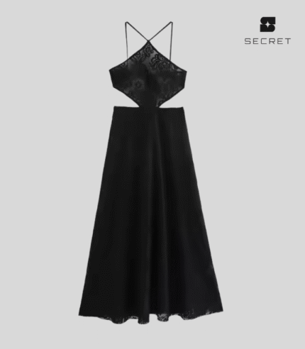 Black Floral Lace Cut Out Summer Dress