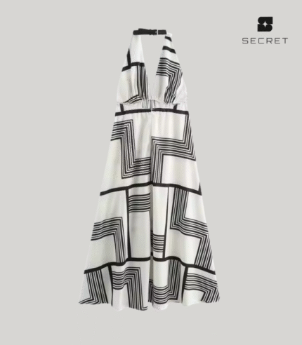 Printed Backless Halter Dress