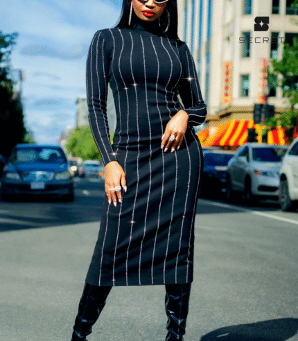 High Neck Slim Fit Wrap Long Dress