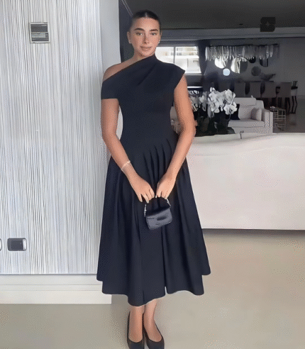One Sholuder High Waist Maxi Dress