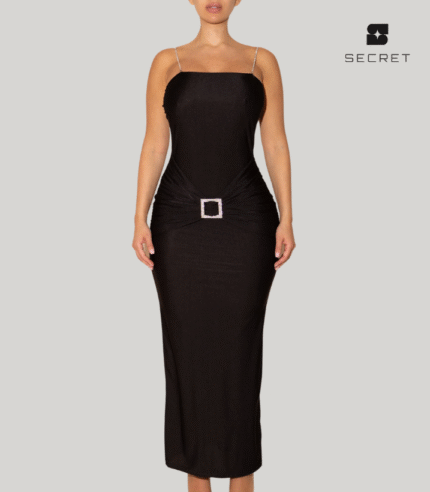 Chain Sleeve Front Pleated Maxi Dress